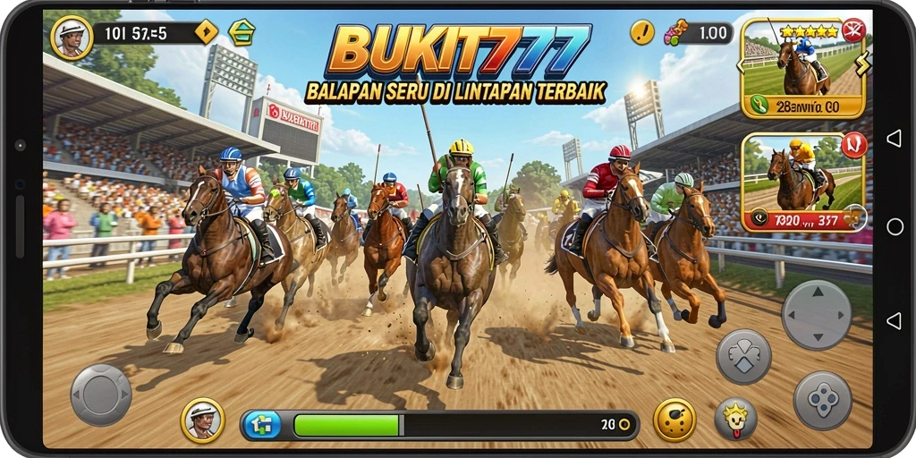 Screenshot utama BUKIT777 menampilkan gameplay balapan yang mendebarkan.
