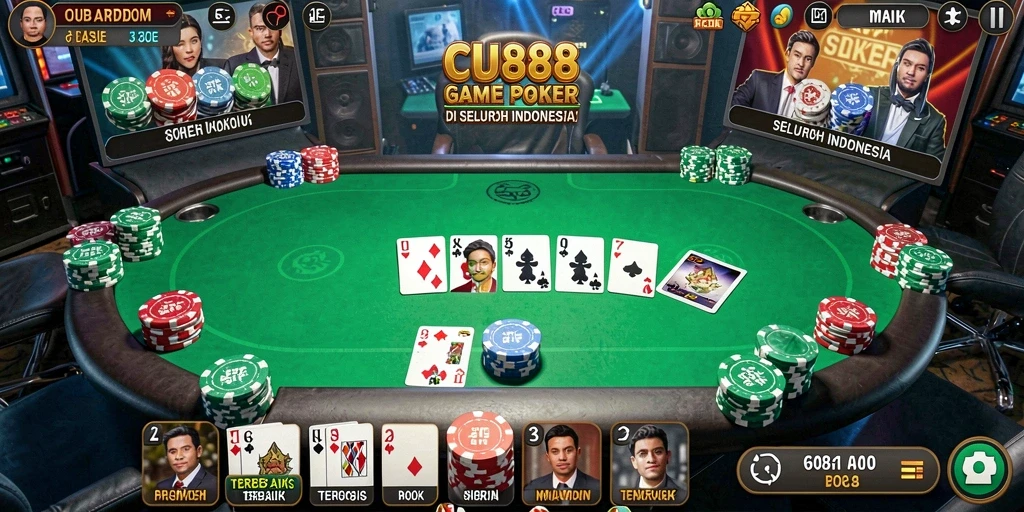 Tampilan gameplay CU888 yang menarik saat bermain poker.