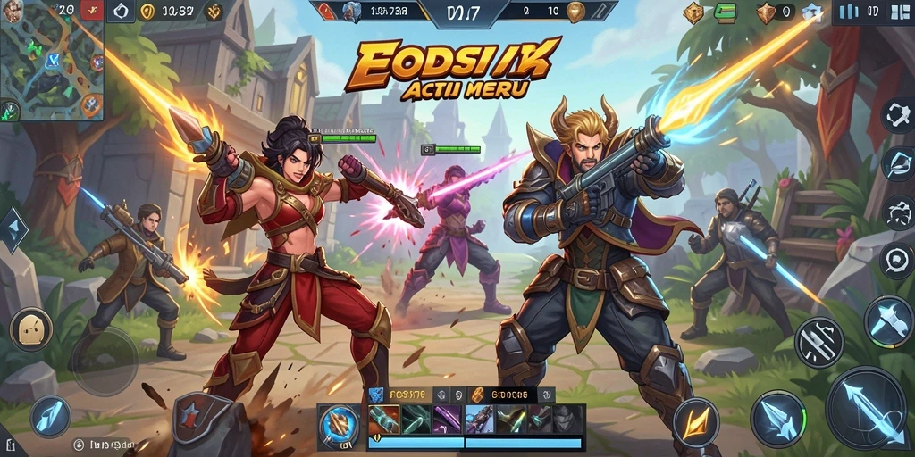 Tangkapan layar menunjukkan pertarungan epik dalam game MOBA.