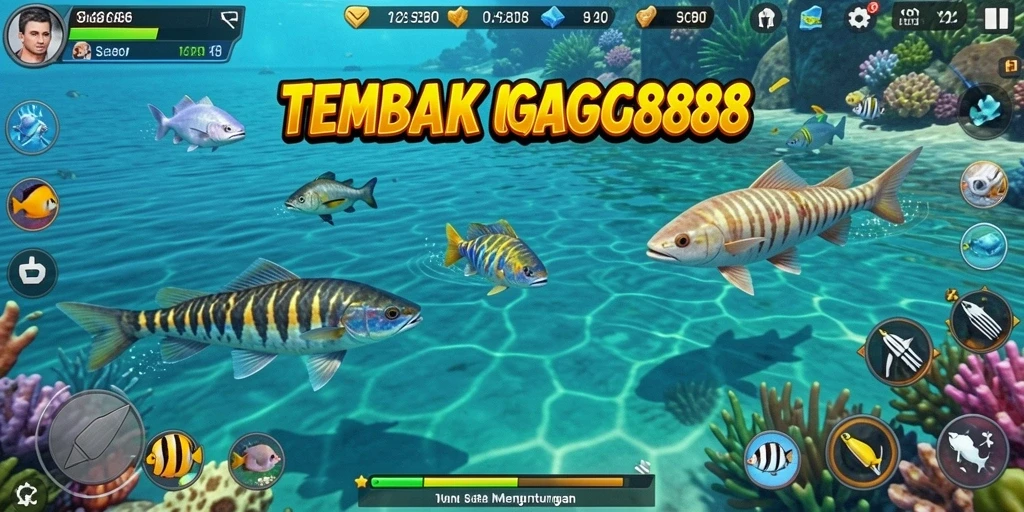 Screenshot gameplay menampilkan aksi menembak ikan yang seru.