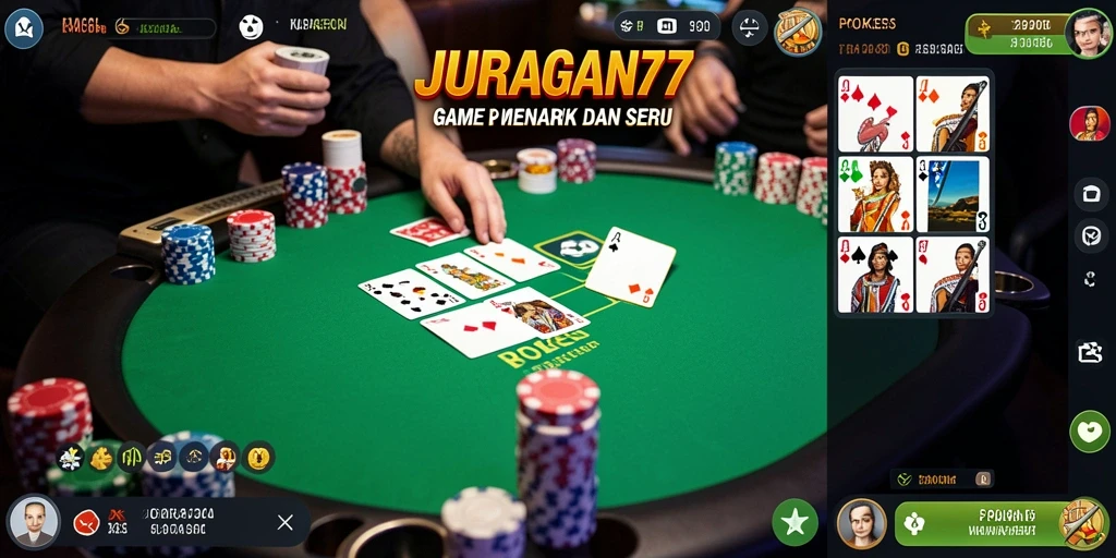 Screenshot gameplay Poker di JURAGAN77 menunjukkan interaksi pemain yang seru.