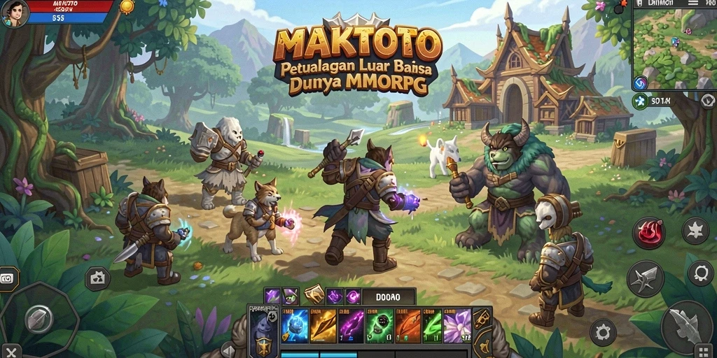Tampilan layar permainan utama MAKTOTO yang menggambarkan aksi MMORPG yang mendebarkan.