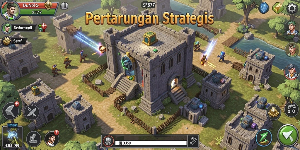 Tangkapan layar gameplay SR877 menampilkan menara yang siap menghadapi serangan musuh.